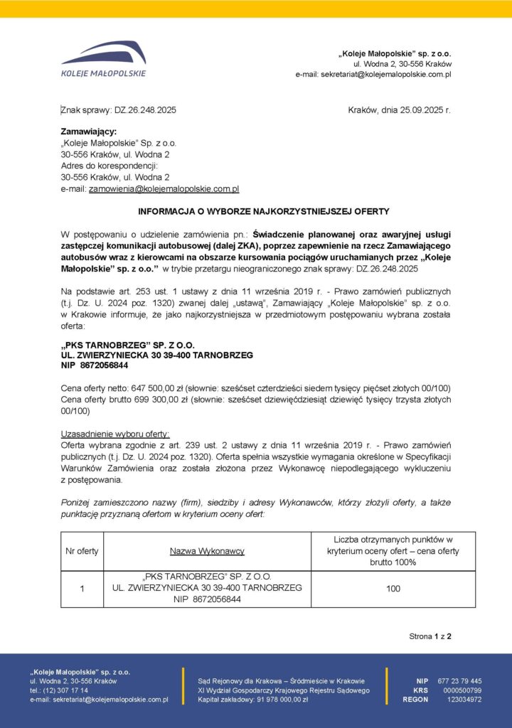 Zastępcza komunikacja autobusowa w Małopolsce zlecona – PKS Tarnobrzeg najtańszy