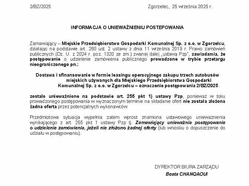 MPGK Zgorzelec: Brak chętnych na dostawę trzech używanych autobusów miejskich