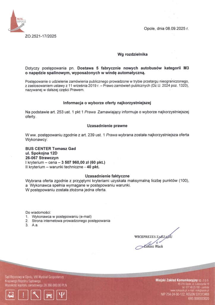 MZK Opole stawia na Bus Center – rozstrzygnięcie przetargu na minibusy