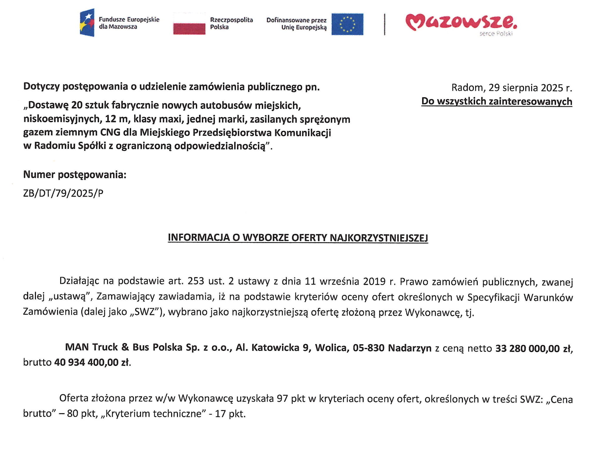 Tylko MAN w przetargu MPK Radom – 20 gazowców do końca 2025