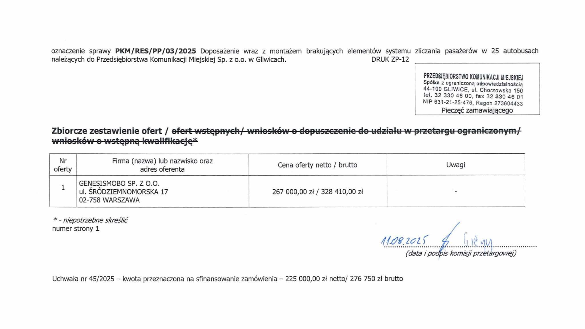 PKM Gliwice odrzuca ofertę z powodu podpisu. System zliczania pasażerów znowu poczeka