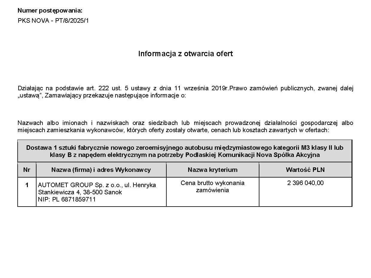 Automet wychodzi z ofertę elektrobusów poza miasto. Oferta dla PKS Nova