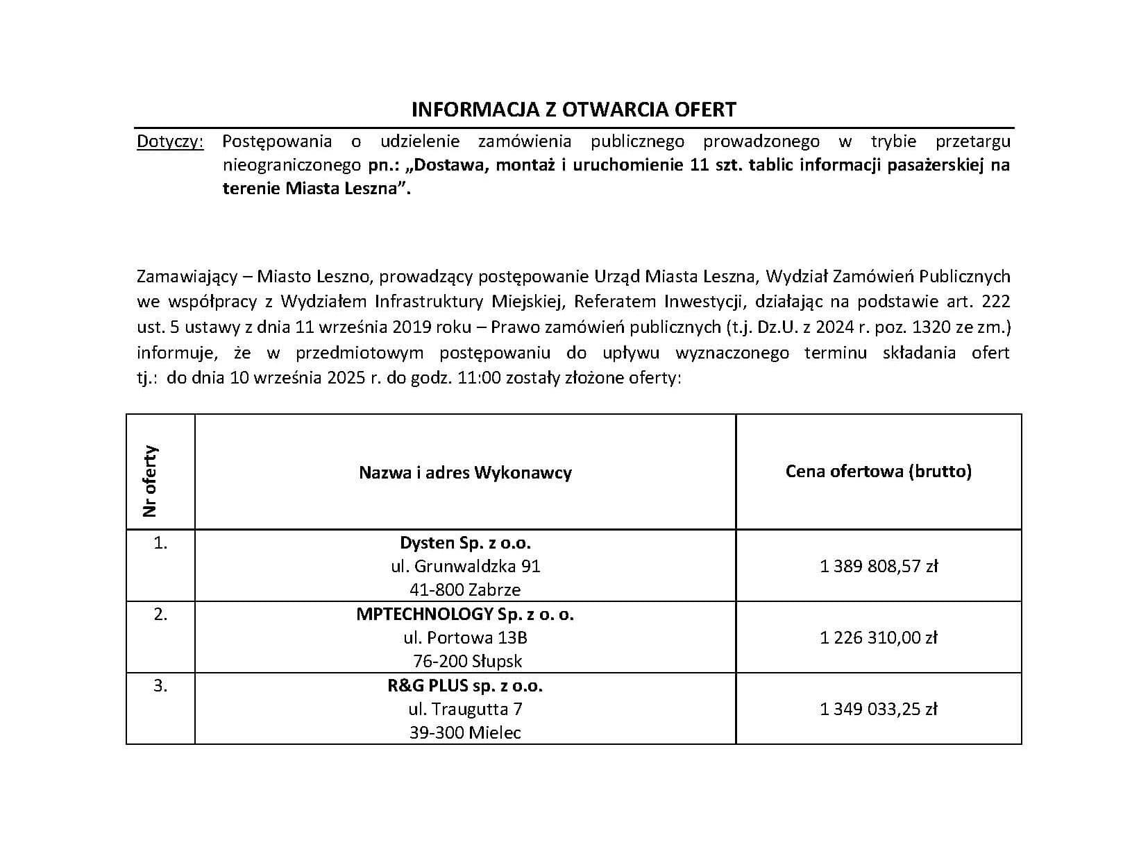 Leszno wybiera ofertę na nowe tablice pasażerskie