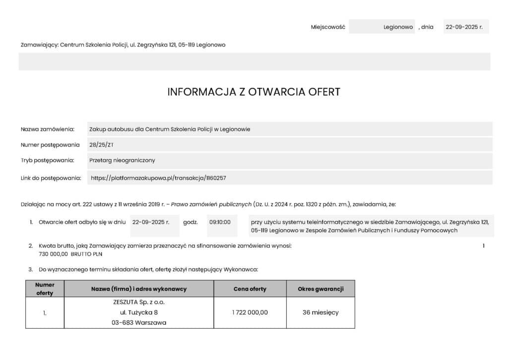 Firma Zeszuta specjalizuje siew ambulansach do poboru na bazie autokarów, ale już wcześniej startowała w policyjnych przetargach