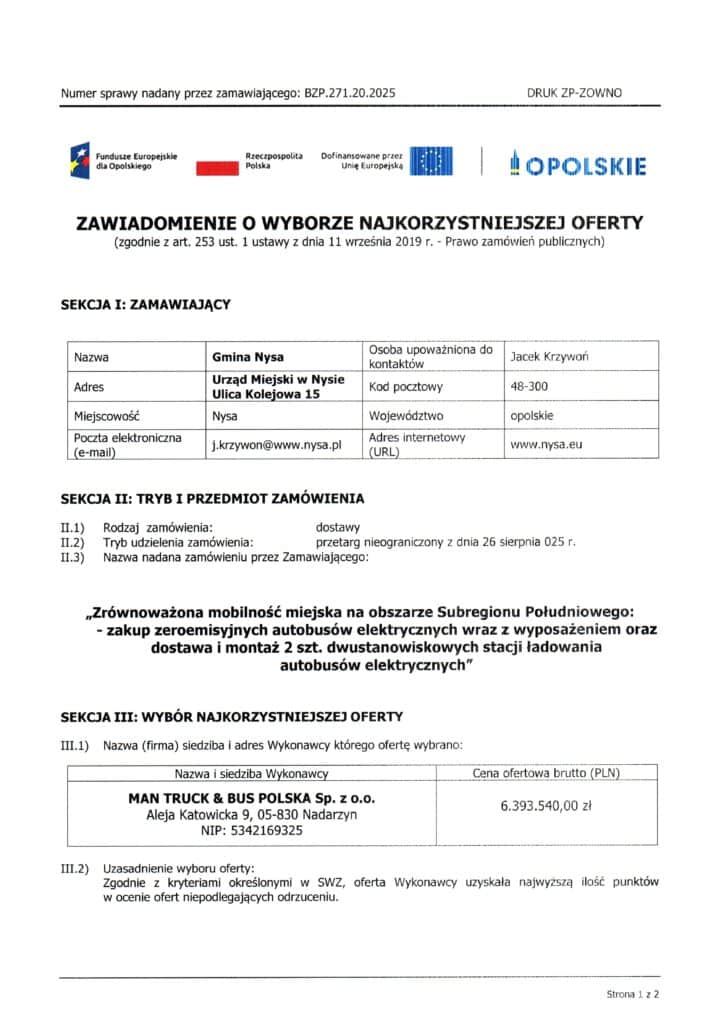 MZK Nysa stawia na MAN Lion’s City 12 E. Przetarg rozstrzygnięty