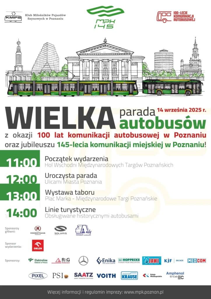 Wielka parada autobusów na 100-lecie Komunikacji Autobusowej w Poznaniu / fot. MPK Poznań