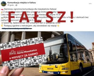 Uwaga na fałszywe komunikaty o abonamencie na Kaliską Kartę Mieszkańca!