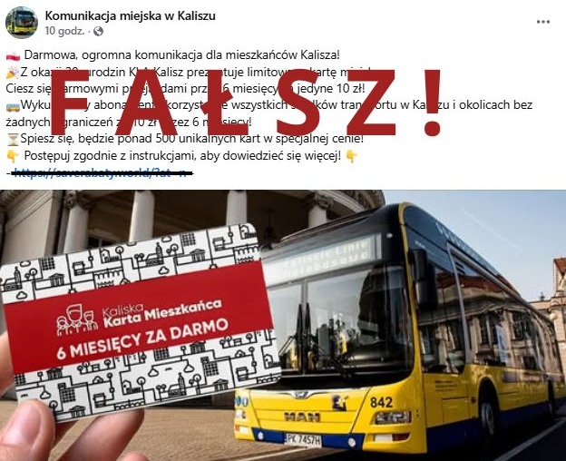Kalisz ostrzega pasażerów przed oszustem na „Kaliską Kartę Mieszkańca od KLA”