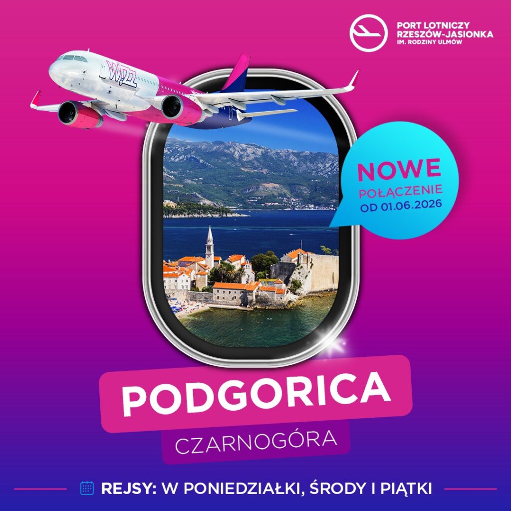 Nowe połączenie z Jasionki: Wizz Air poleci do Podgoricy od czerwca 2026 r.
