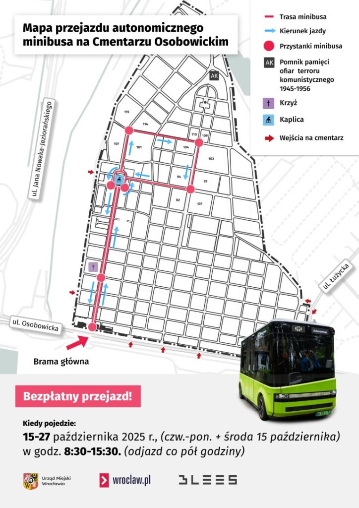 Wrocław/ Autonomiczny transport na cmentarzu Osobowickim już działa
