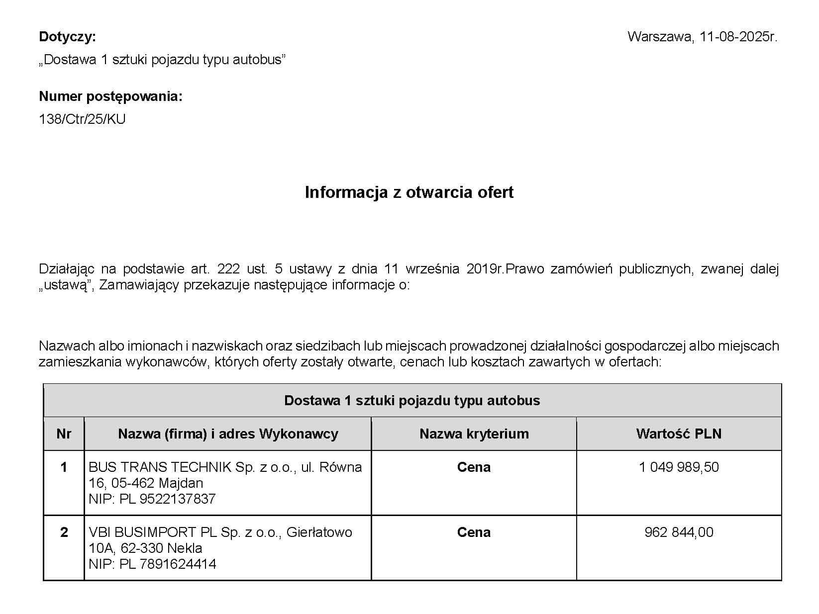 Komenda Główna Policji wybrała dostawcę autobusu. Wygrał Bus Trans Technik