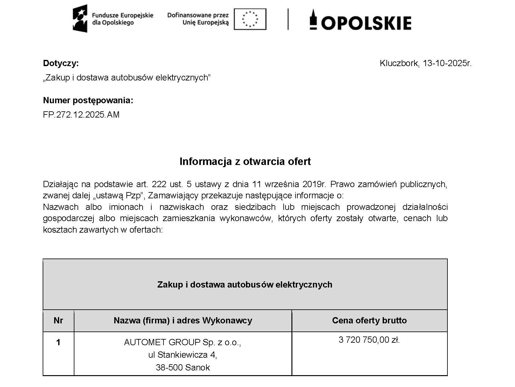 Powiat Kluczborski z jednym oferentem w przetargu na elektrobusy