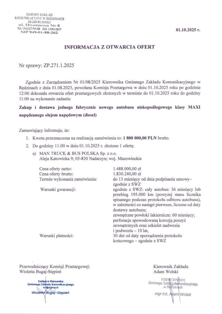 Tylko jedna oferta w przetargu GZK Rędziny