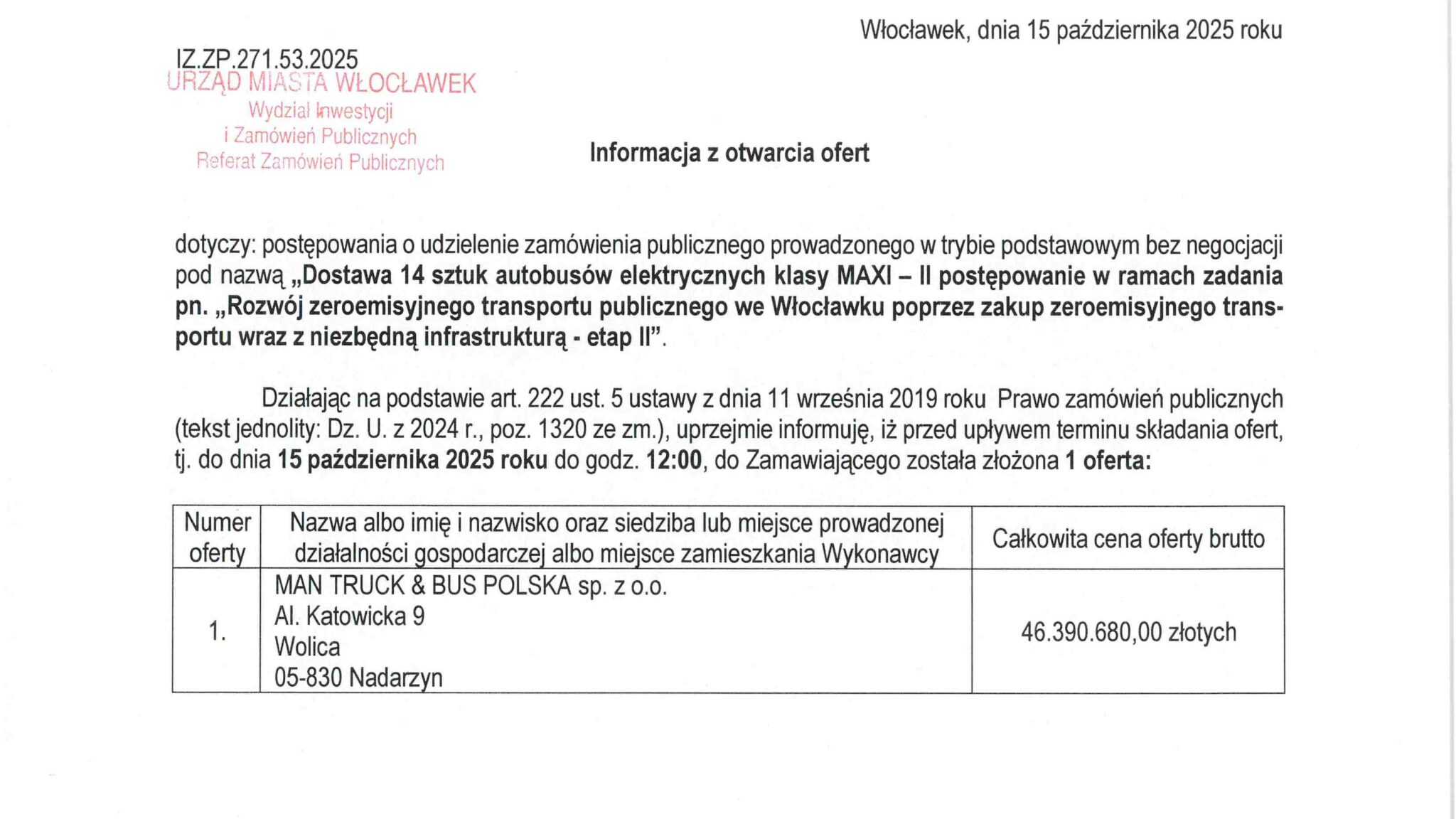 Powrót lwa do gry: Włocławek otrzymał ofertę od MAN na dostawę elektrobusów