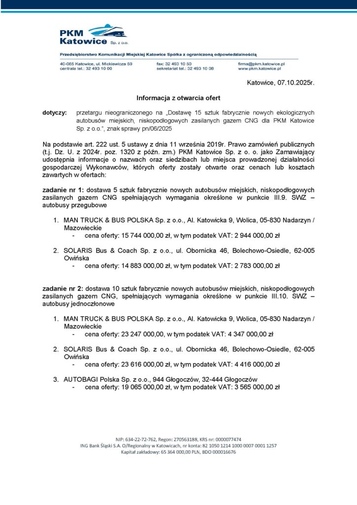 MAN, Solaris i Autobagi w grze o kontrakt PKM Katowice na autobusy gazowe