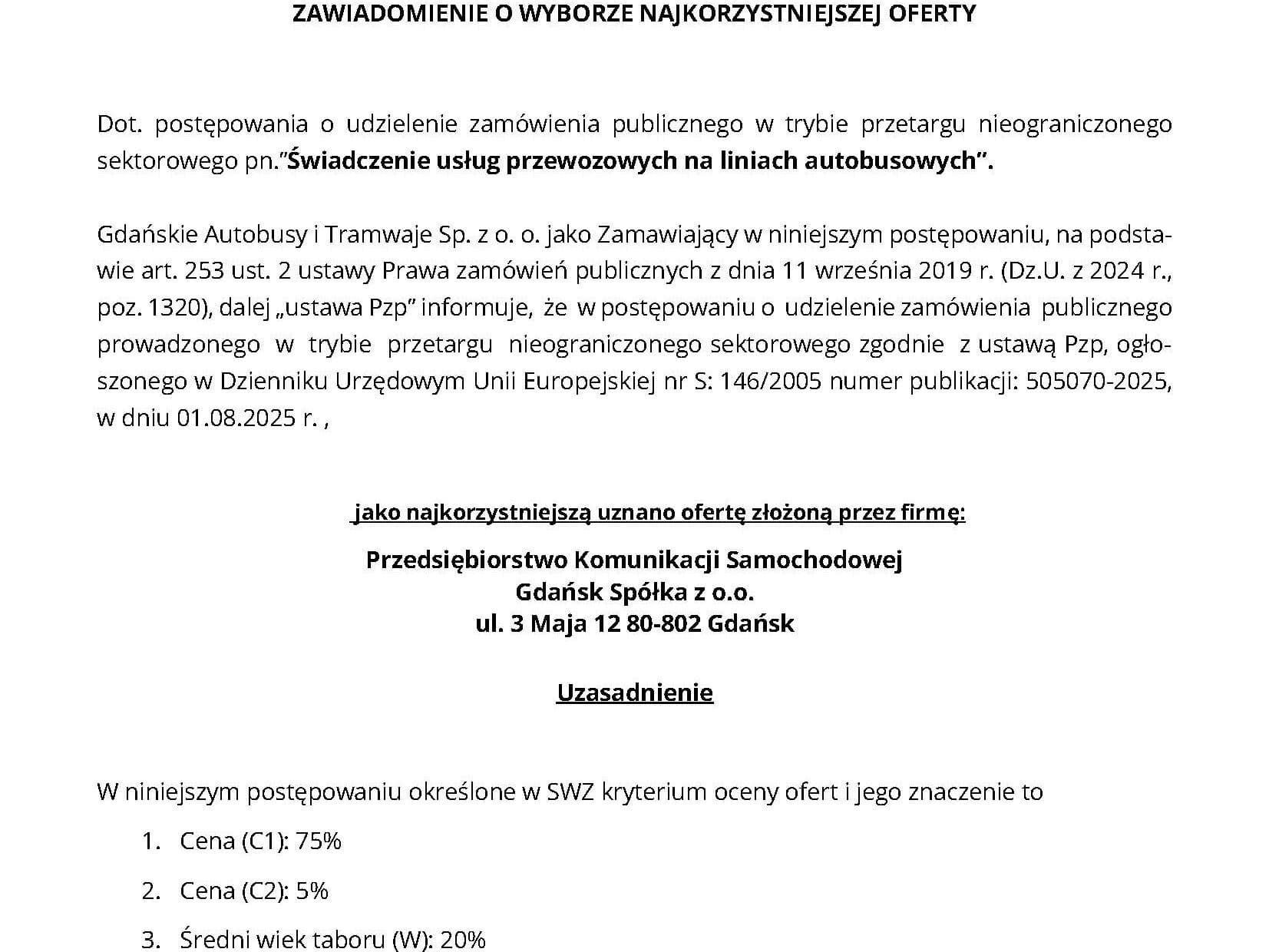 Przetarg GAiT rozstrzygnięty: PKS Gdańsk złożył jedyną i zwycięską ofertę