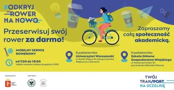 Już w najbliższą środę, 8 października 2025 roku, rusza Mobilny Serwis Rowerowy na Uniwersytecie Warszawskim (Kampus Ochota, ul. Żwirki i Wigury 93).