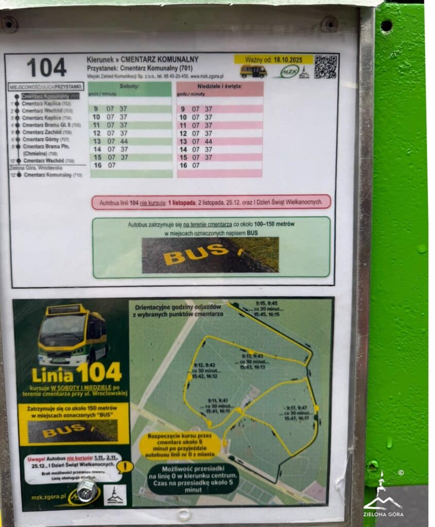 Od soboty, 18 października 2025 r., minibus kursuje po terenie cmentarza komunalnego przy ul. Wrocławskiej.