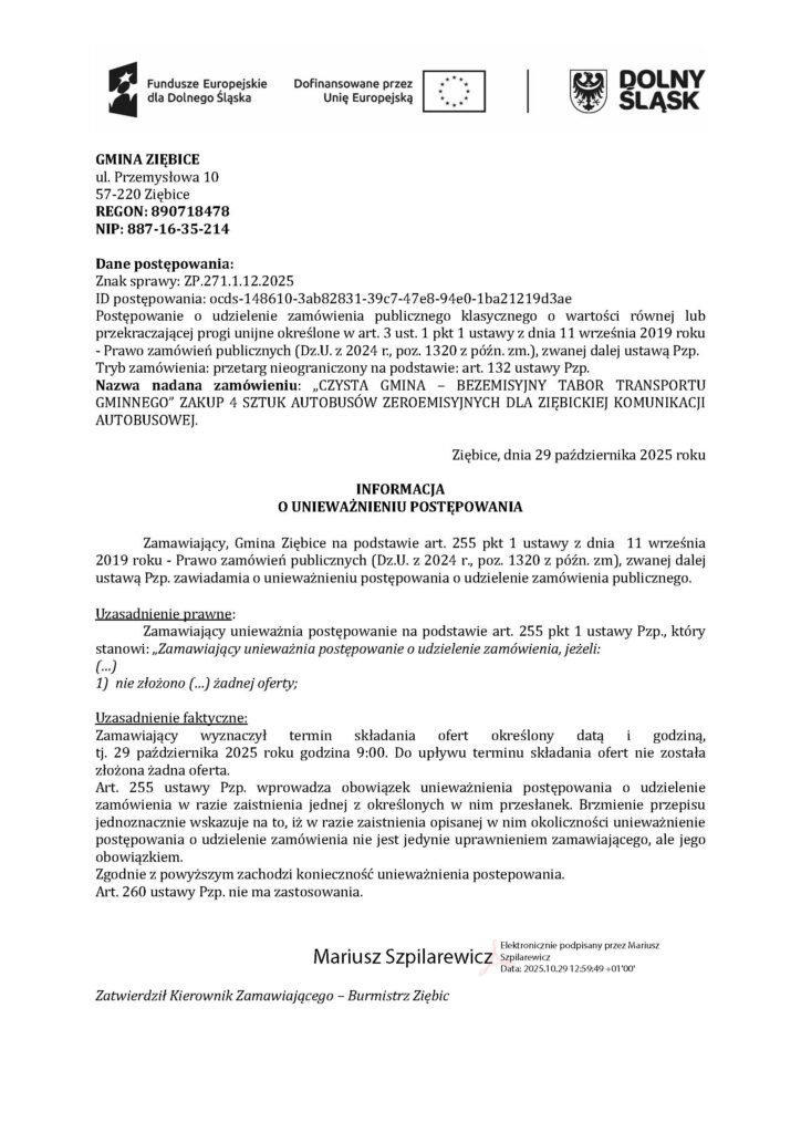 Brak chętnych na dostawę elektryków dla Ziębic. Przetarg anulowany