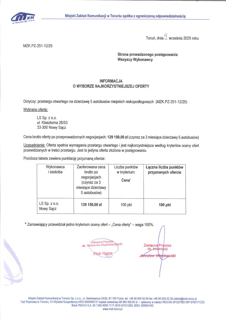 MZK Toruń: LS z Nowego Sącza z kontraktem na dzierżawę, a zakup „używek” z ofertami powyżej budżetu