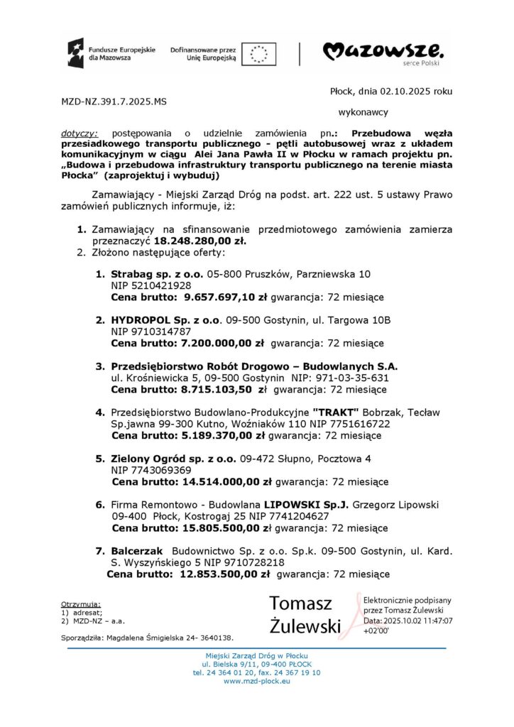 Siedem ofert na przebudowę centrum  przesiadkowego w Płocku