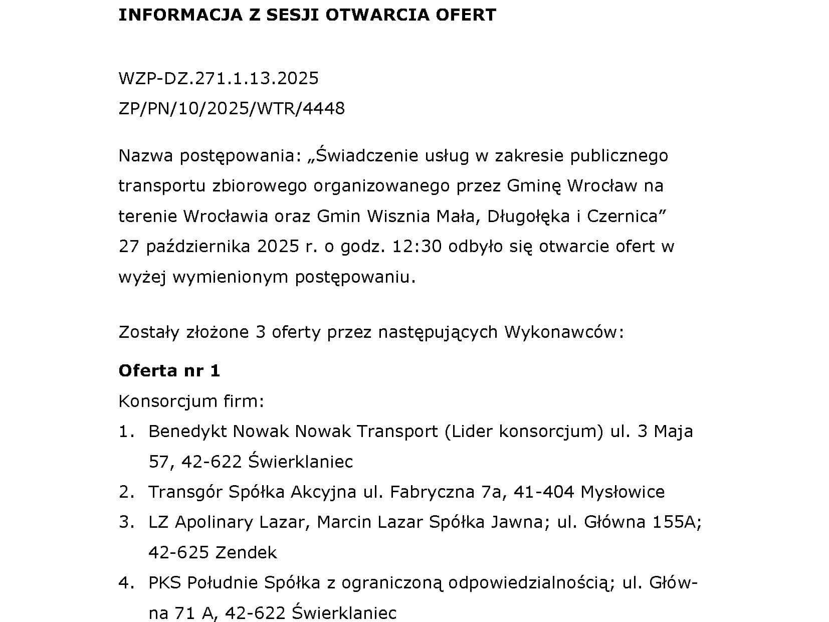 Wrocław ma trzy oferty na linie aglomeracyjne do Miękini