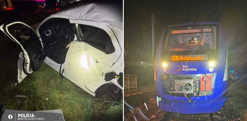 Zderzenie pociągu LEO Express z samochodem w rejonie Bratysławy. Były utrudnienia foto: Policja SR