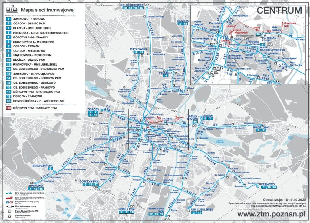 Schemat linii tramwajowych