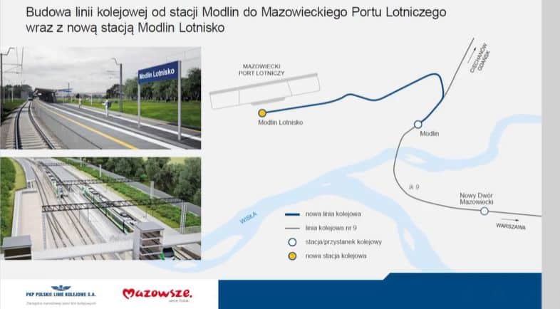 Linia kolejowa od lotniska w Modlinie