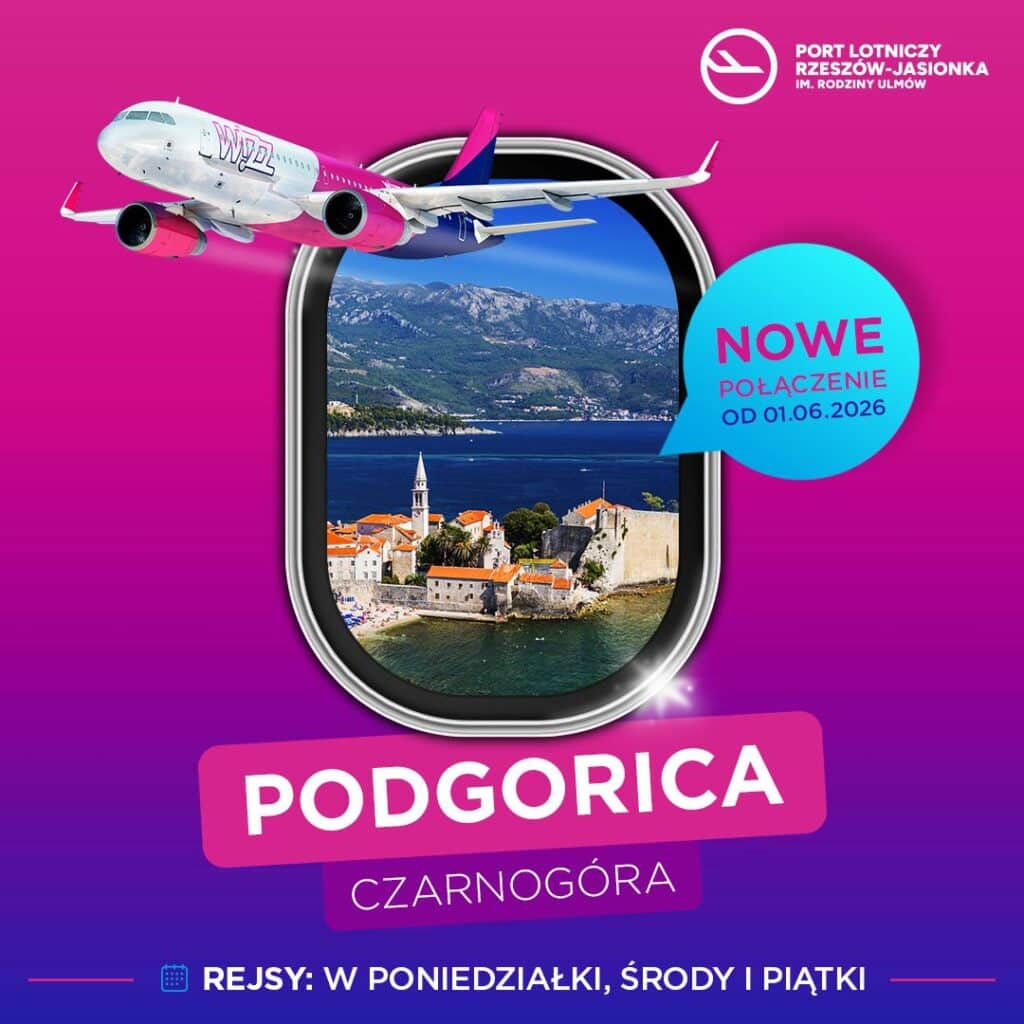 Nowe połączenie z Rzeszowa do Podgoricy – Wizz Air rozwija siatkę z Jasionki
