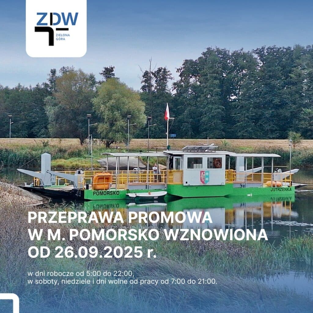 Prom „Jutrzenka” ponownie na wodzie – przeprawa przez Odrę w Pomorsku wznowiona foto: ZDW Zielona Góra