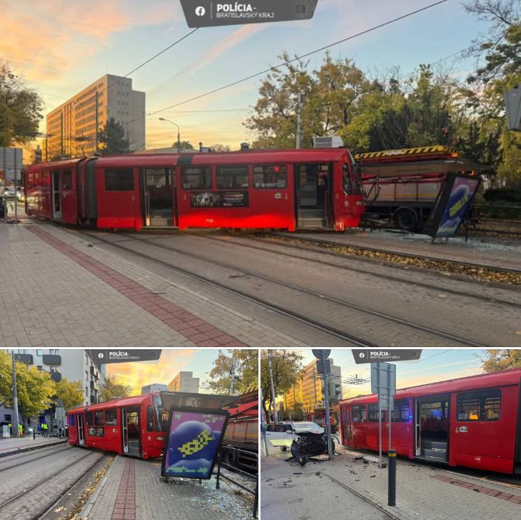 Tramwaj wypadł z torów w centrum Bratysławy po zderzeniu z samochodem foto: Policja