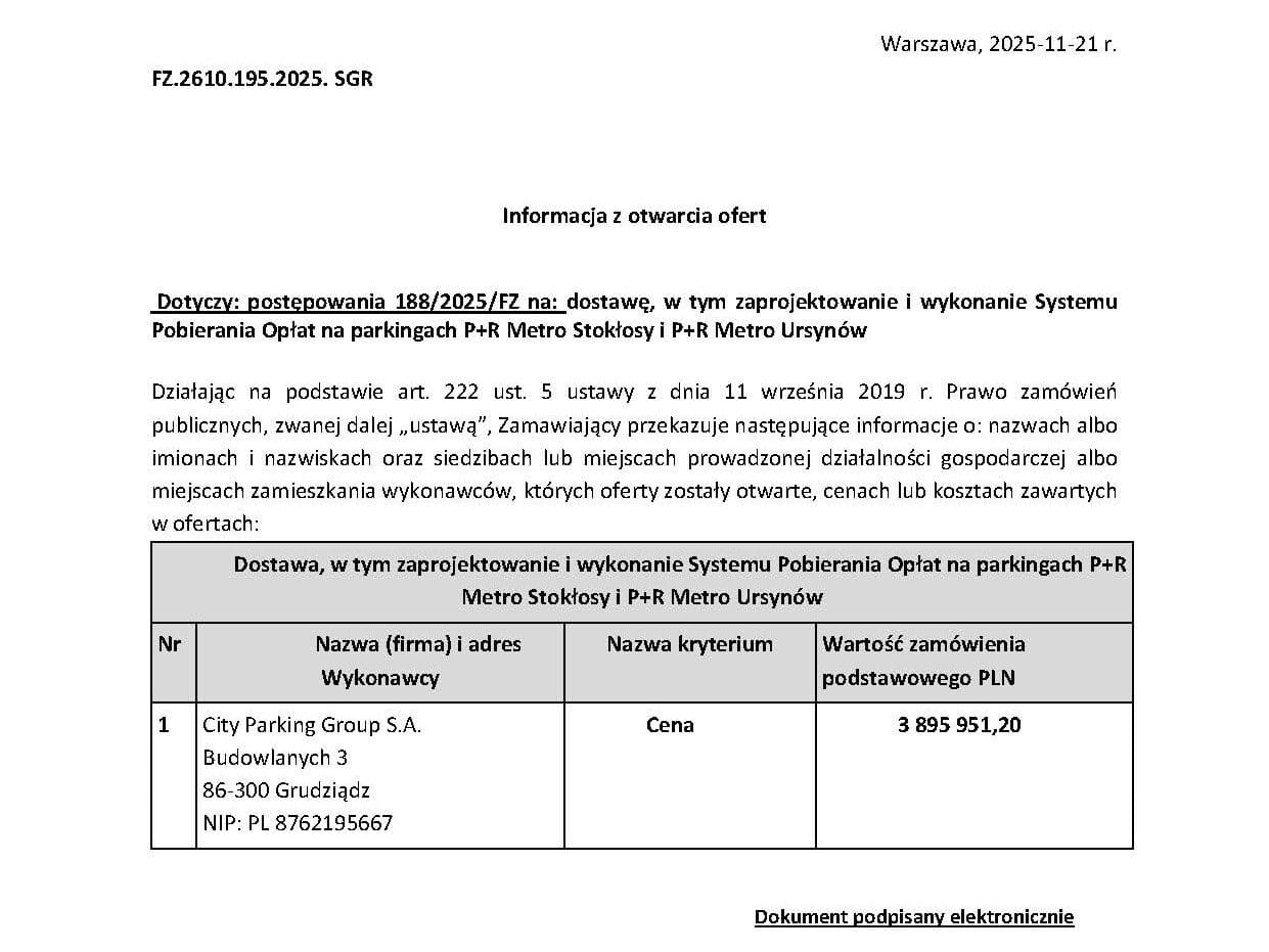 System opłat dla P+R Stokłosy i Ursynów. ZTM poznał ofertę wykonawcy
