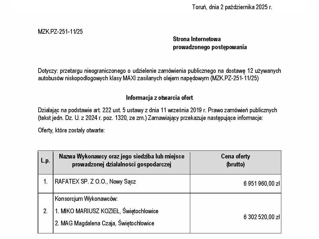 MZK Toruń wzmacnia tabor transportu publicznego także pojazdami używanymi