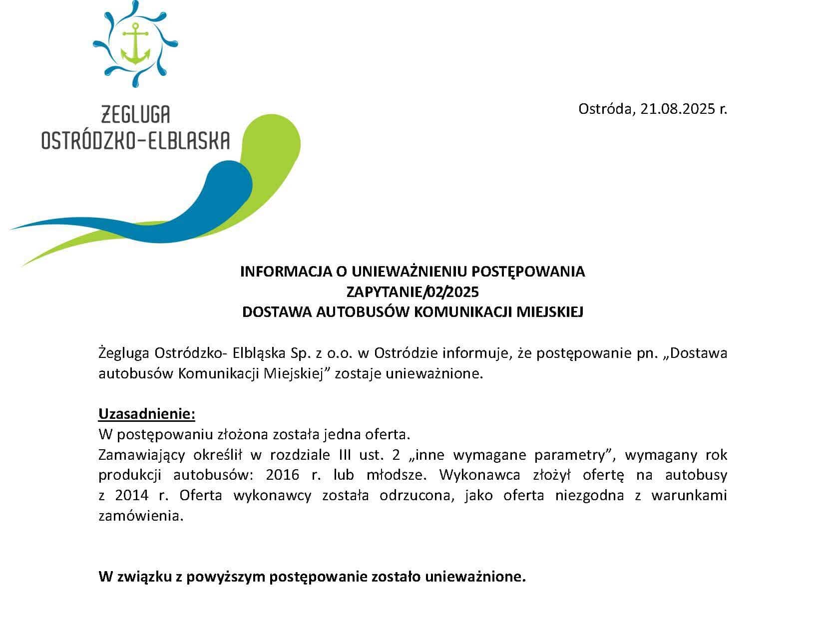 Ostróda z nowym przetargiem na autobus miejski / fot. Żegluga Ostródzko-Elbląska