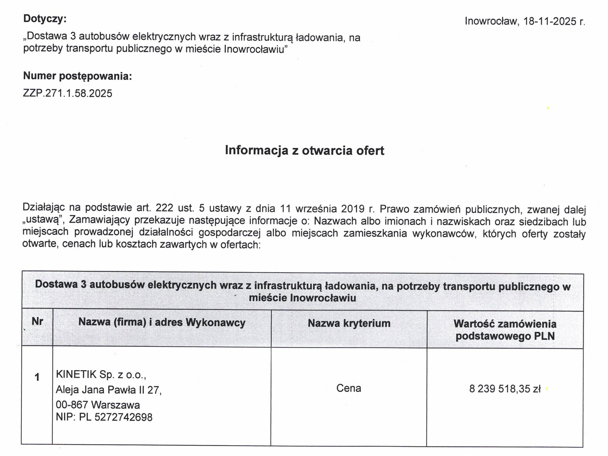 Inowrocław znów próbuje kupić trzy elektrobusy. Kinetik składa jedyną ofertę