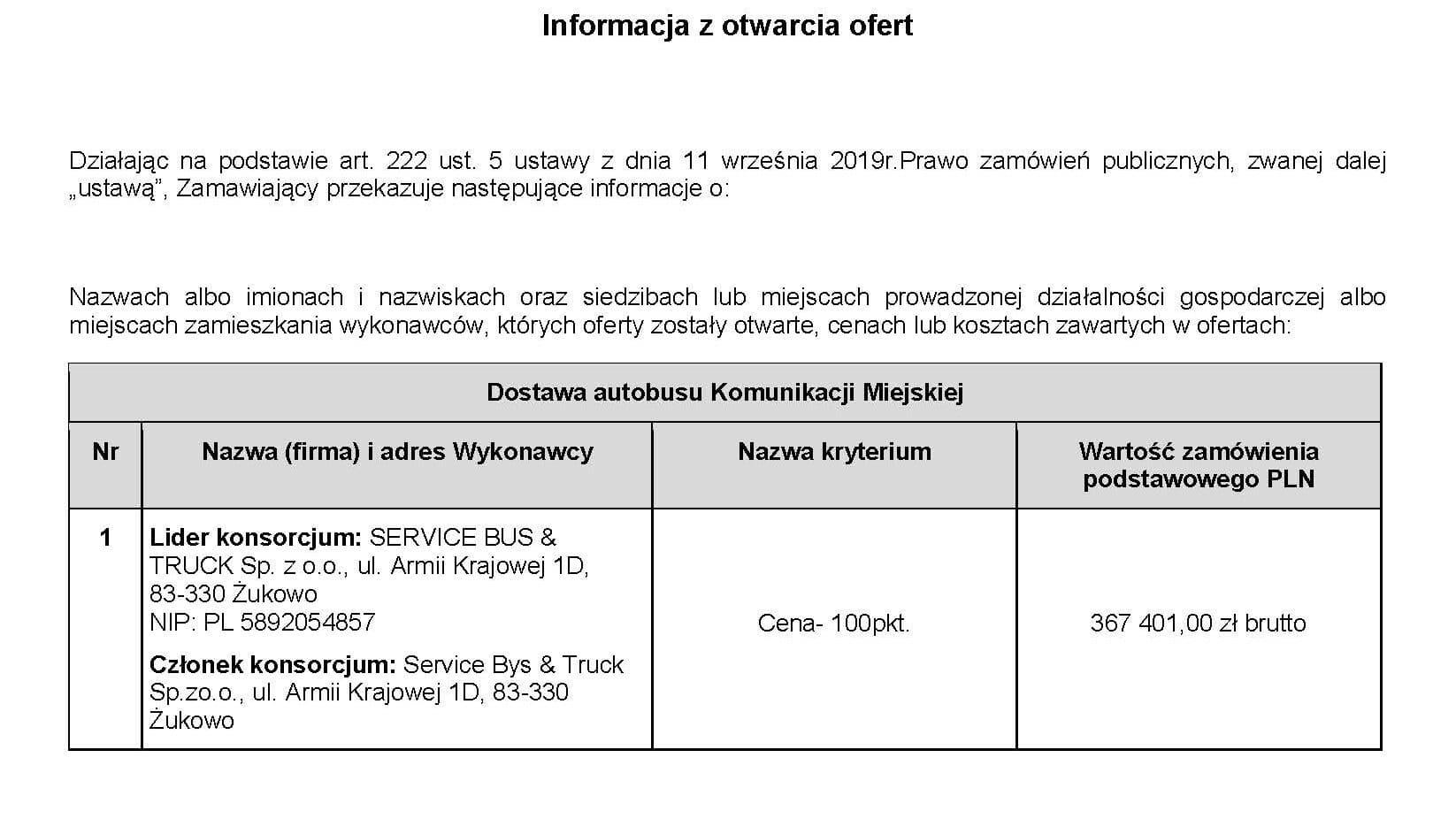 20 listopada 2025 roku Żegluga Ostródzko-Elbląska Sp. z o.o. poinformowała o unieważnieniu postępowania na dostawę autobusu do komunikacji miejskiej”.