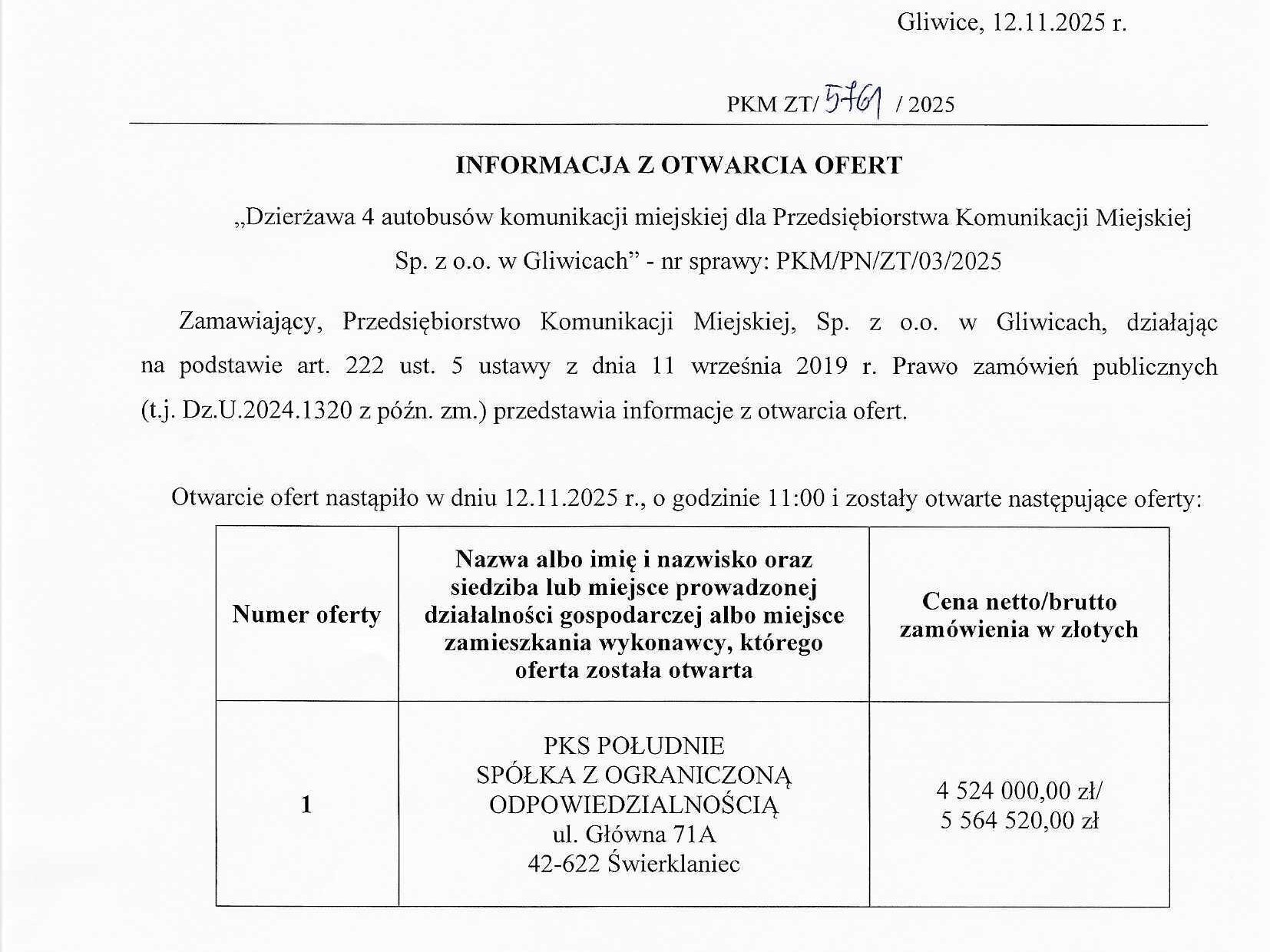 Gliwice otworzyły ofertę na dzierżawę autobusów od PKS Południe
