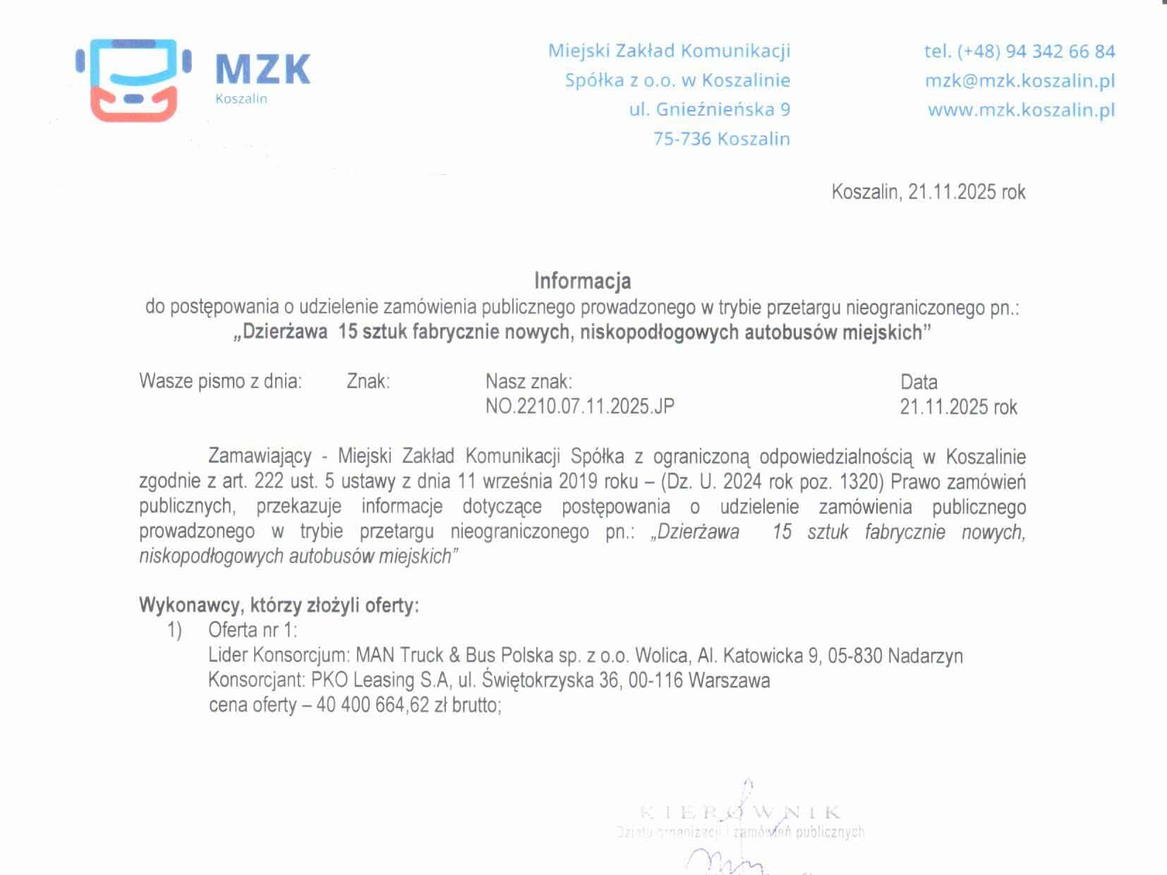 Dzierżawa 15 autobusów w Koszalinie. Znamy ceny i pierwsze szacunki punktowe