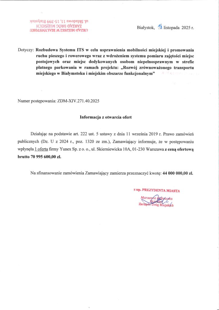 ITS w Białymstoku z problemami. Postępowanie unieważnione z powodu ceny