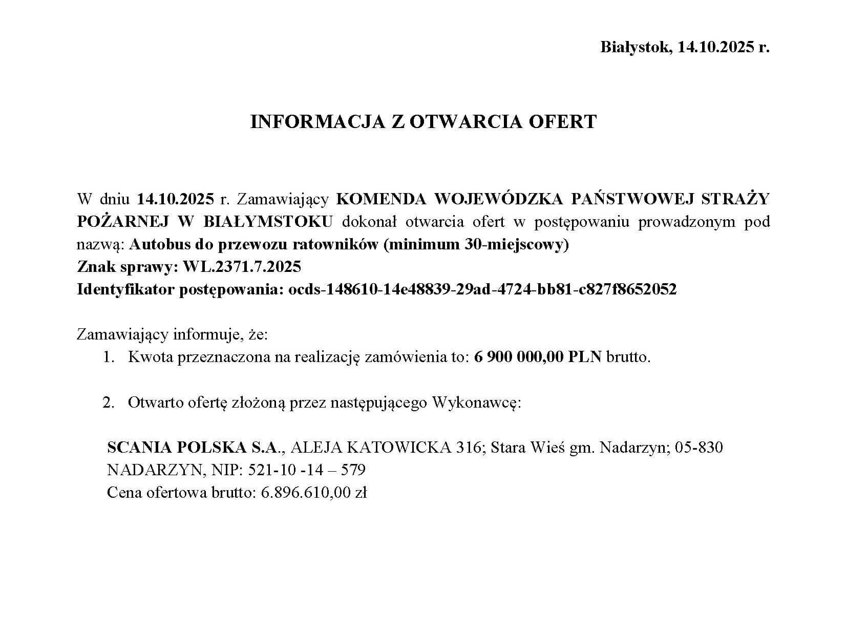 Białystok: Scania wygrywa strażacki przetarg na autobus dla ratowników