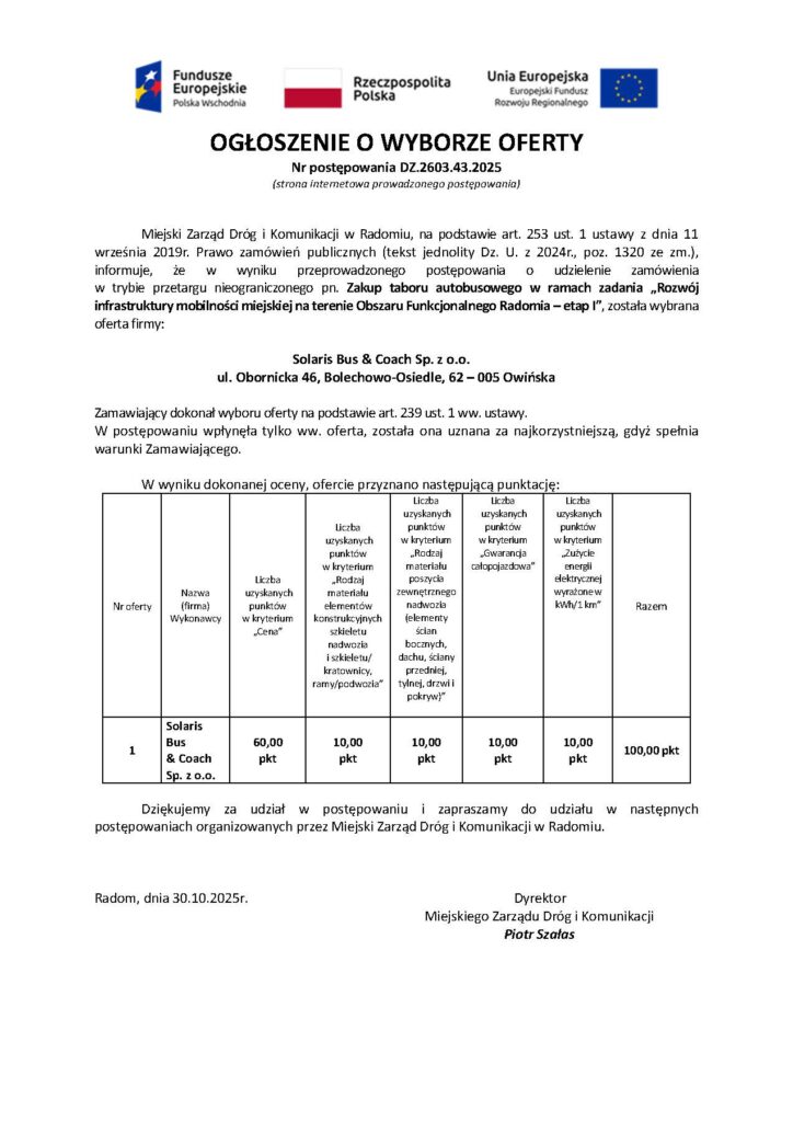 MZDiK Radom wybrał ofertę na 10 nowych elektrobusów. Miasto wraca do starego dostawcy