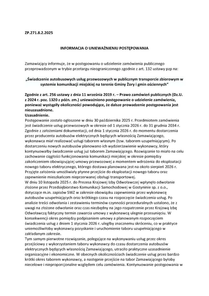 Żory unieważniają przetarg na obsługę elektrobusów.