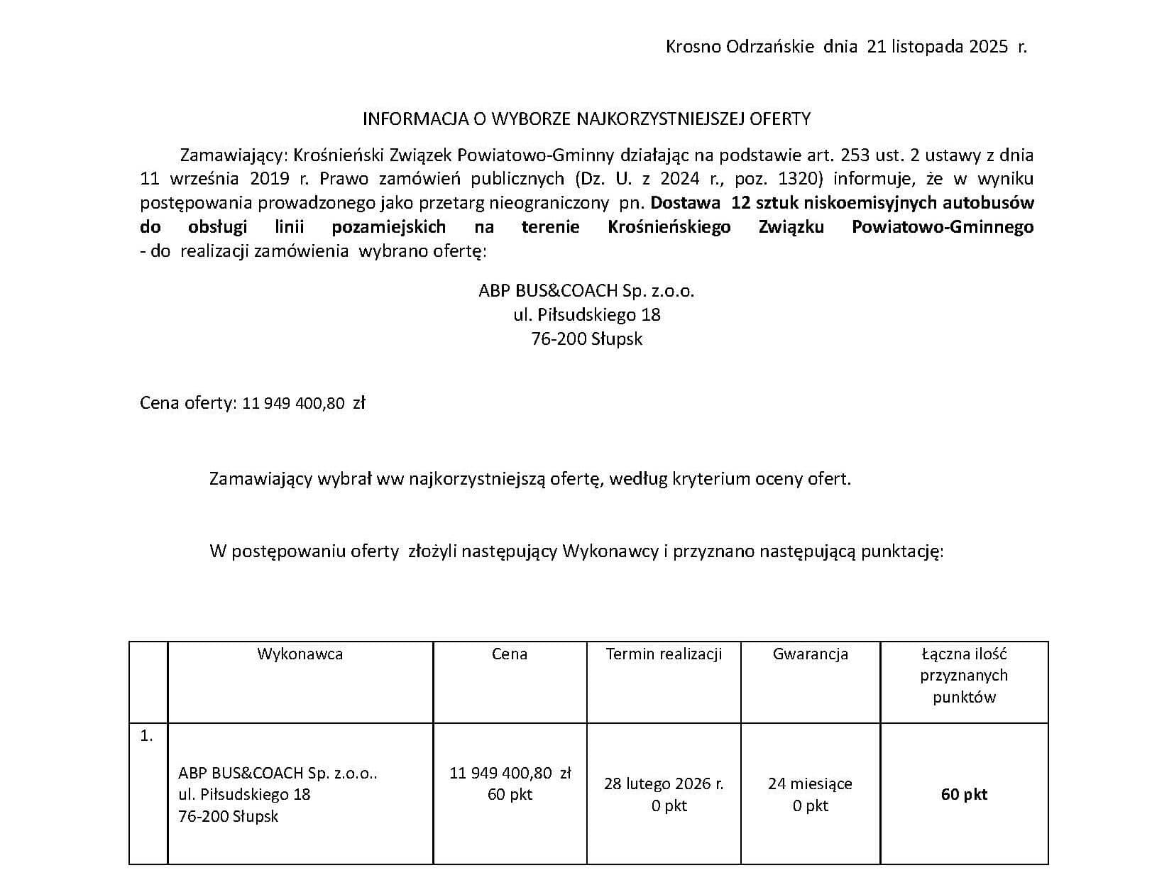 12 niskoemisyjnych MINI dla Krosna Odrzańskiego. ABP BUS&COACH z pierwszym zwycięstwem w tej kategorii