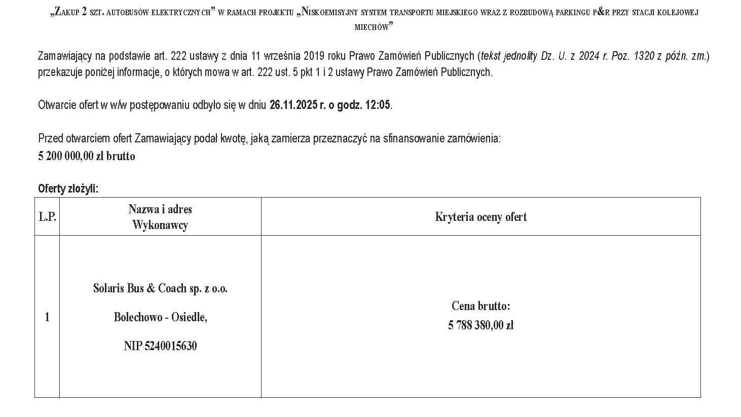 Miechów zatacza autobusowe koło i wraca do korzeni. W przetargu na dwa elektrobusy