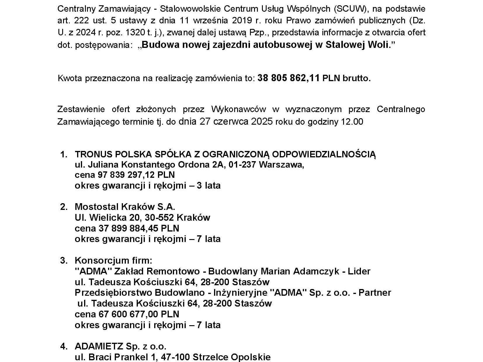 Mostostal Kraków zbuduje nową bazę dla elektrobusów / fot. UM Stalowa Wola