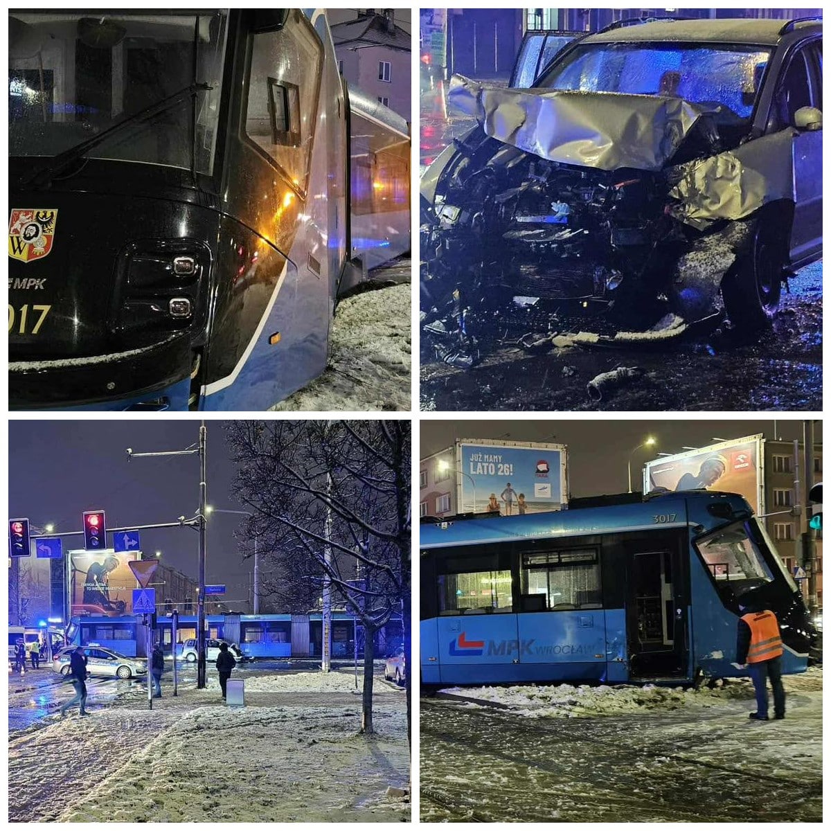 Infotram - Groźny wypadek we Wrocławiu. Samochód uciekający przed policją uderzył w tramwaj