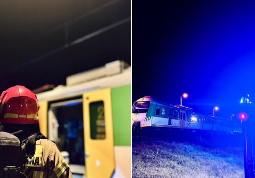 Pożar hamulców w pociągu na stacji Grzegorzewo. Szybka reakcja zapobiegła większym stratom foto: PSP