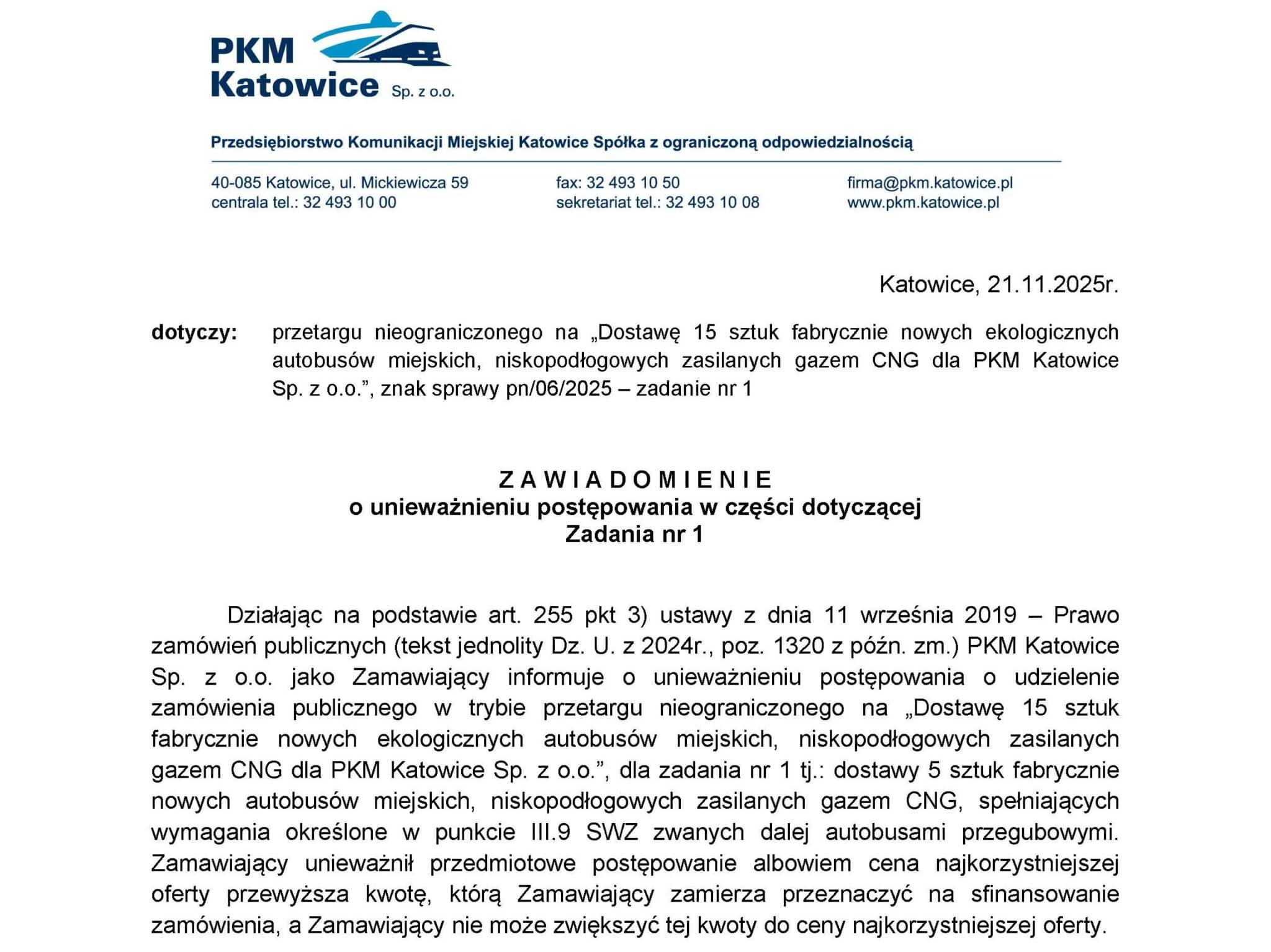 Katowice rezygnują z zakupu 15 autobusów CNG. Oferty za drogie w obu zadaniach