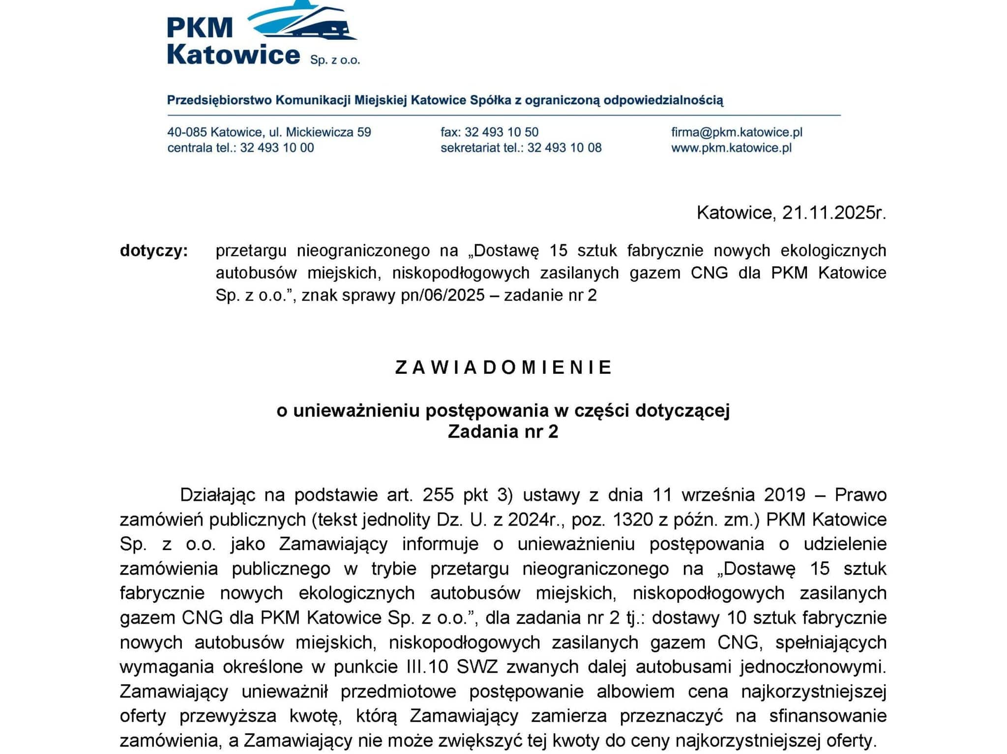 Katowice rezygnują z zakupu 15 autobusów CNG. Oferty za drogie w obu zadaniach